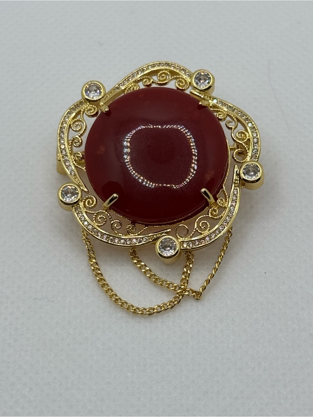 High-Quality Gold-Plated Silver Man-Made Coral Brooch